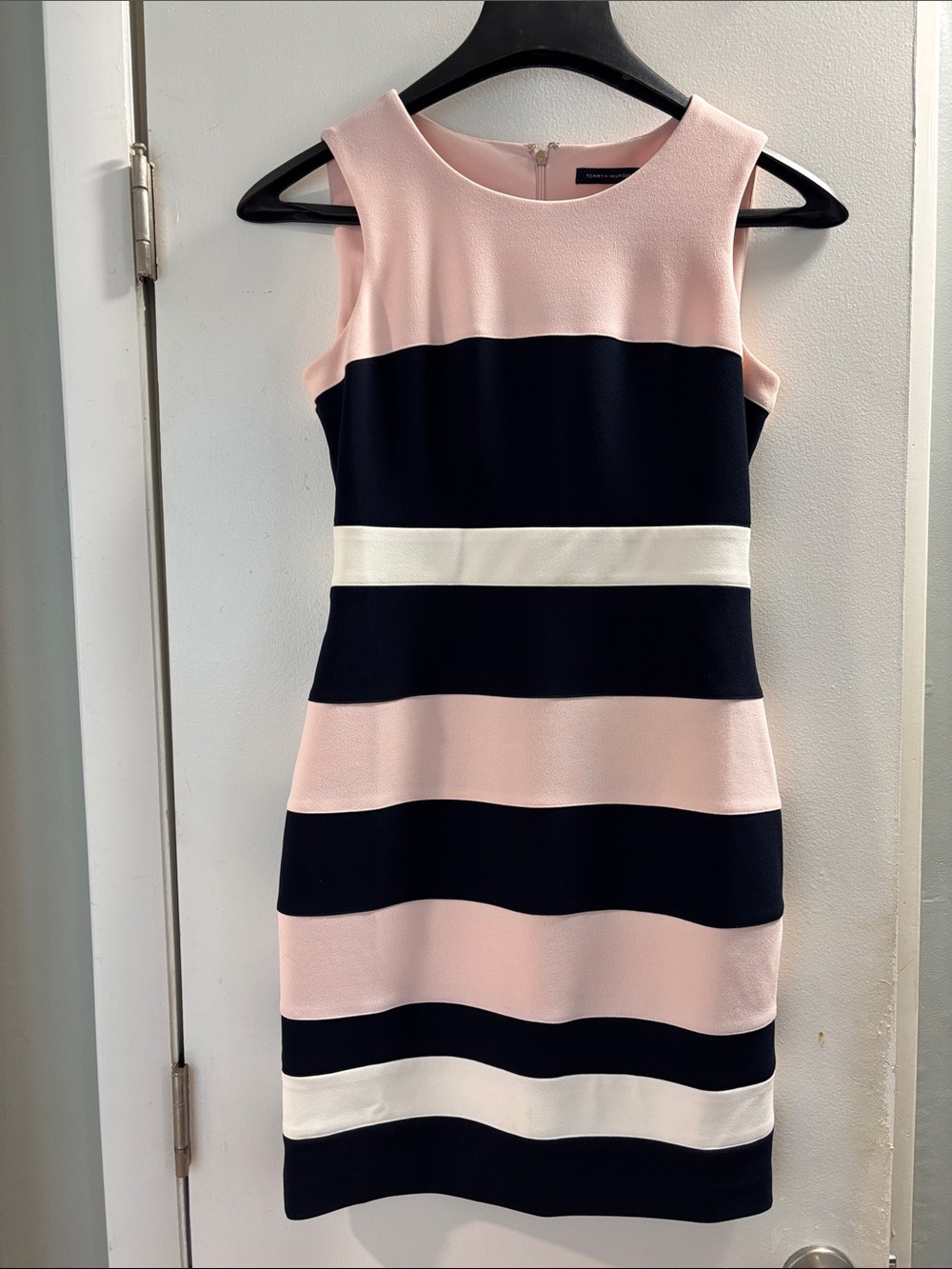Tommy Hilfiger Pink, Navy & White Striped Midi Sheath Dress